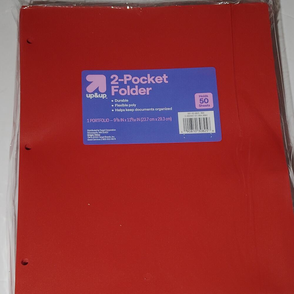 24-Pack - 2‑Pocket 3‑Hole Plastic Folder – Red – up & up – 24‑Pack